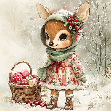 Cute Christmas Deer, DCO-102156, Sign For Wreath, 10x10in Metal Sign